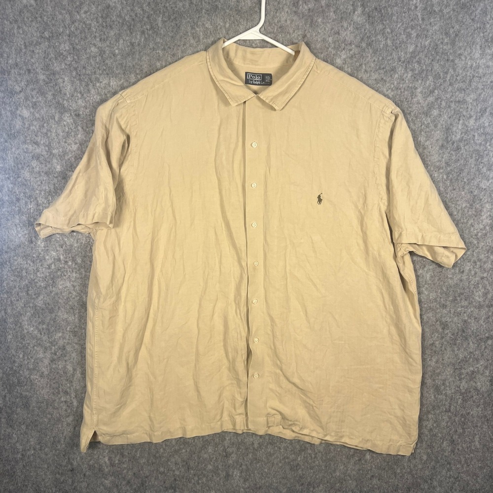 Polo Ralph Lauren Tan Linen Silk Short Sleeve Button Down Shirt Mens 3XB Big